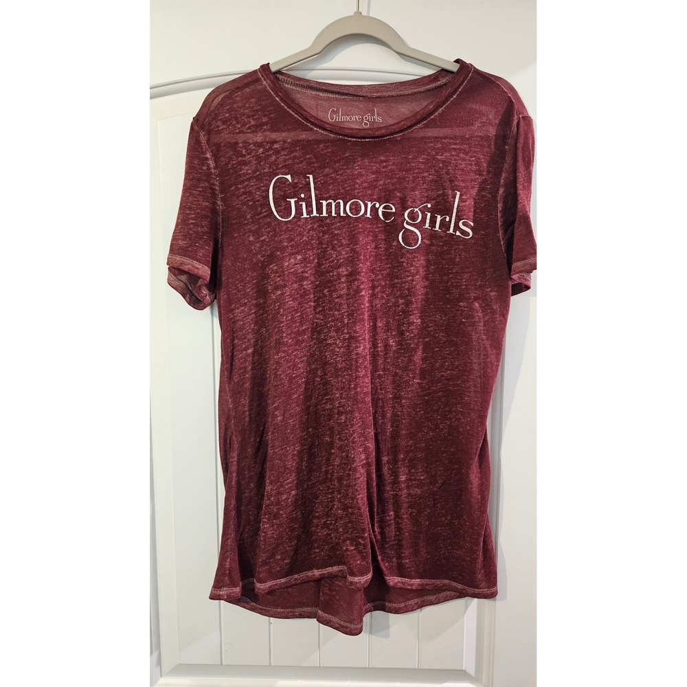 Gilmore Girls Graphic T-Shirt Womens XL Burgundy Burnout Short Sleeve Logo Tee
